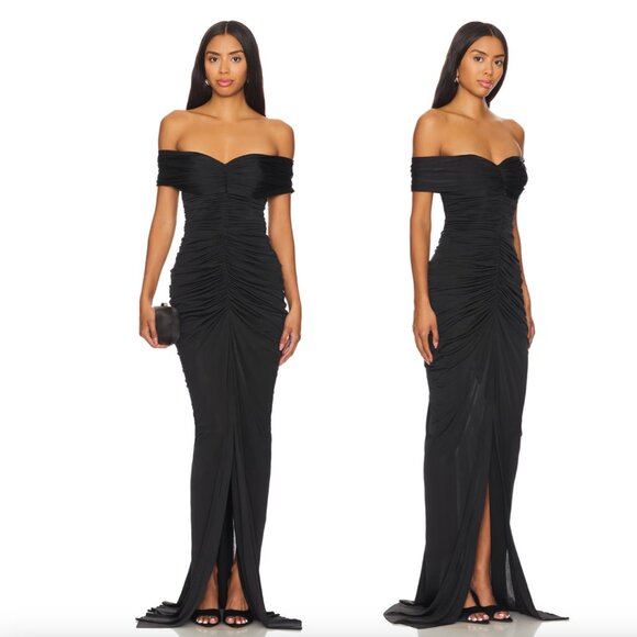 NEW YAURA Tiara Maxi Dress in Black Off Shoulder Formal Gown Small S 8